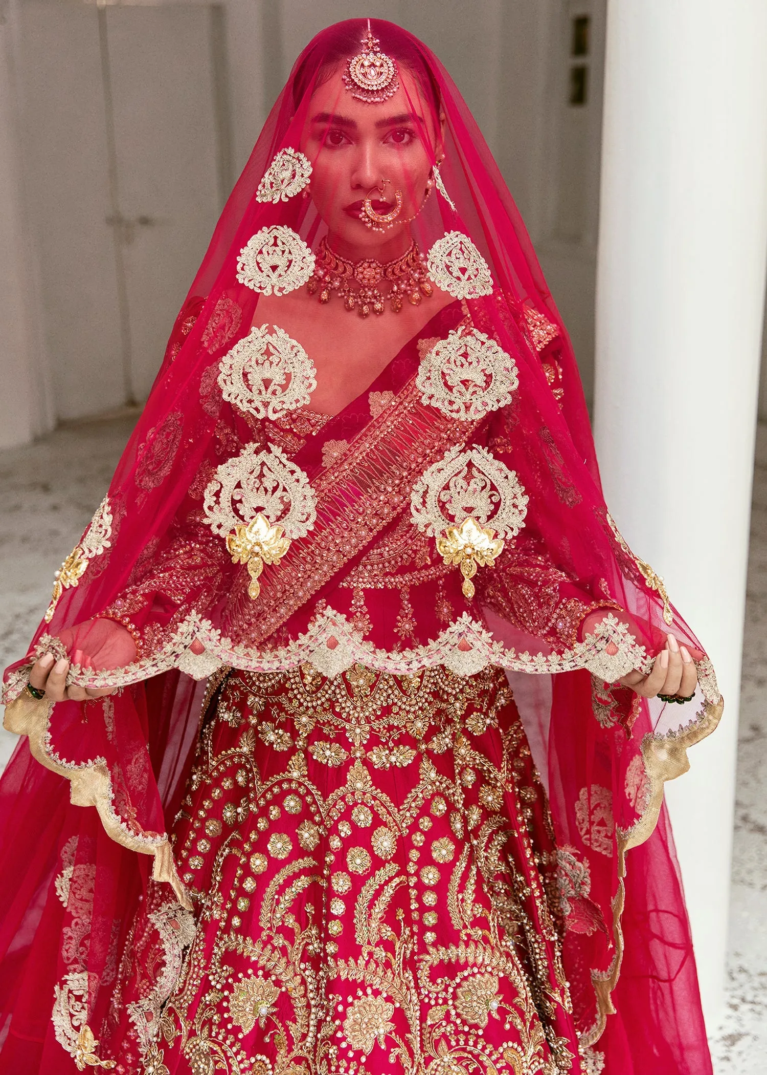 Latest Pakistani Red Bridal Dress in Gown Style #BS787