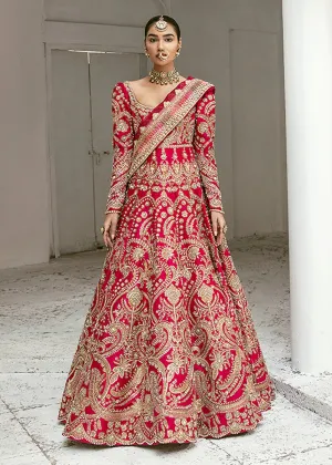 Latest Pakistani Red Bridal Dress in Gown Style #BS787