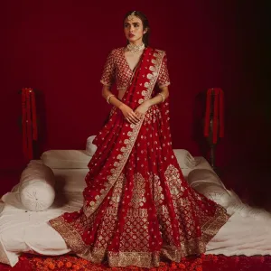 Latest Red Bridal Lehenga with Choli and Dupatta #BS877