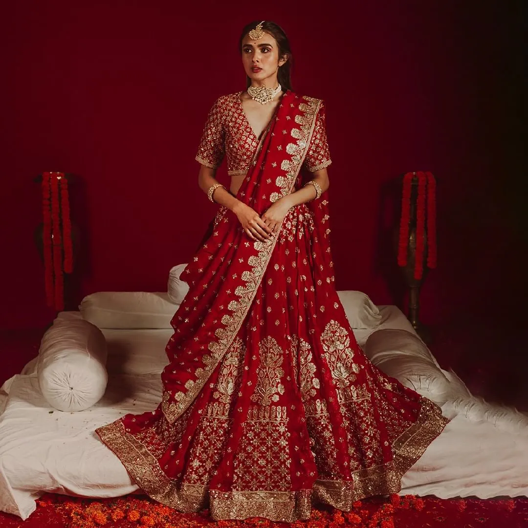 Latest Red Bridal Lehenga with Choli and Dupatta #BS877