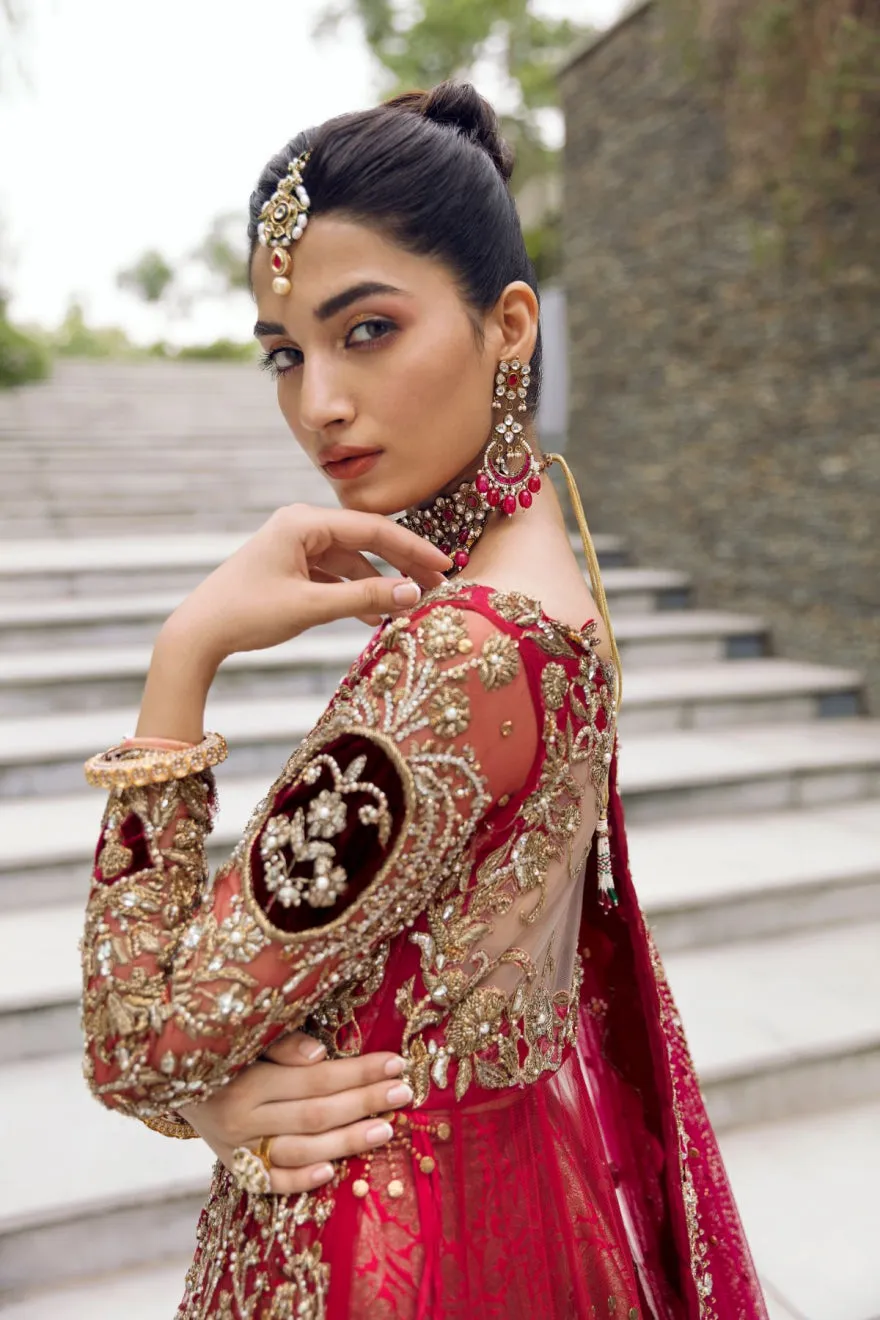 Lehenga Gown Dupatta Style Red Pakistani Bridal Dress