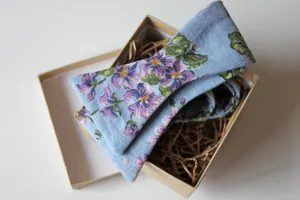 Light Denim and Purple Floral Bow Tie