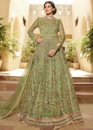Light Green Embroidered Anarkali Suit