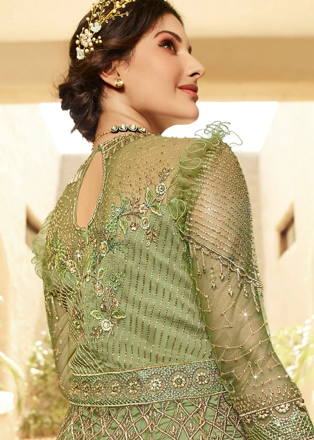 Light Green Embroidered Anarkali Suit