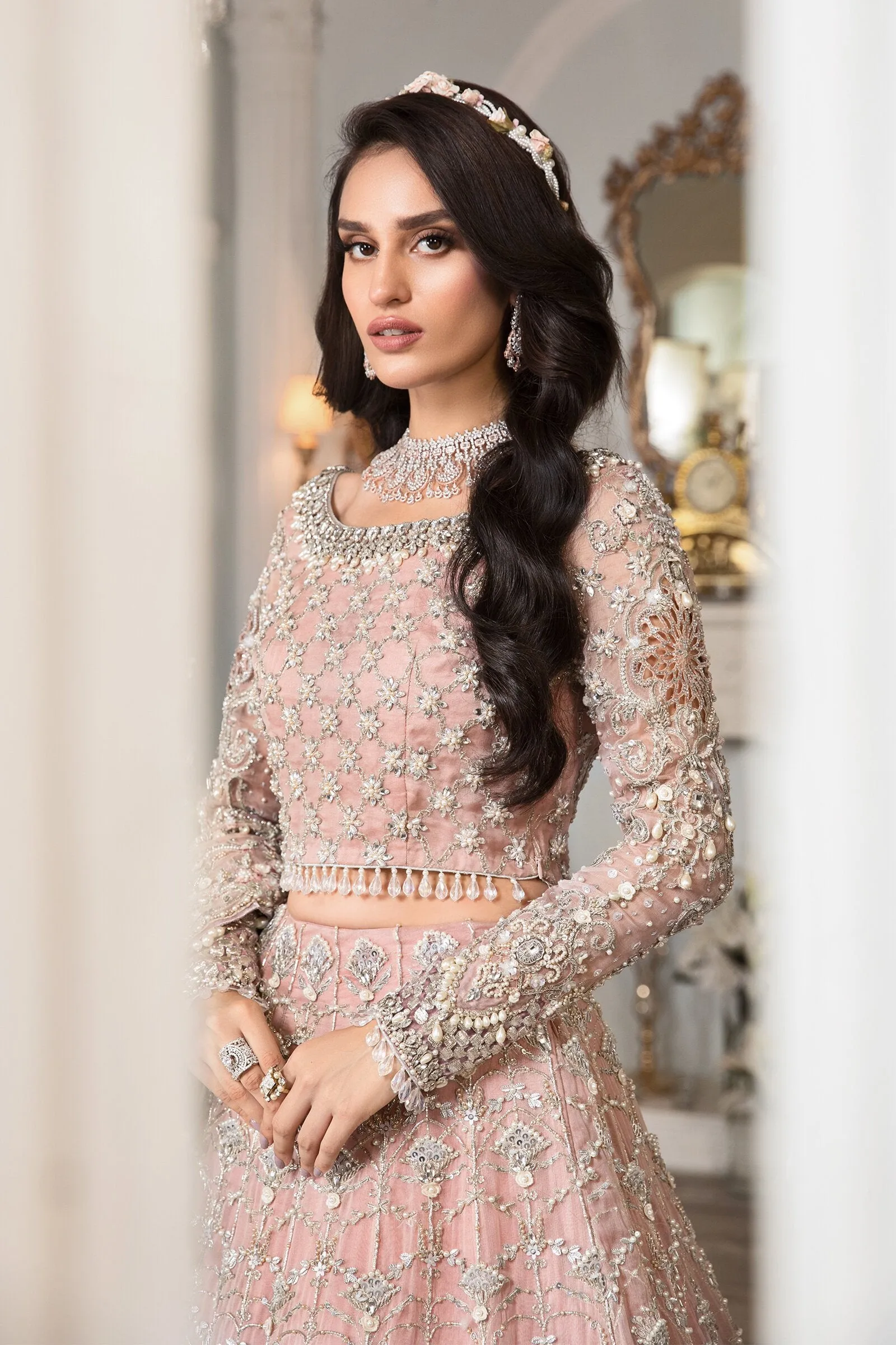 Light Pink Lehenga with Choli and Dupatta Dress #BS705