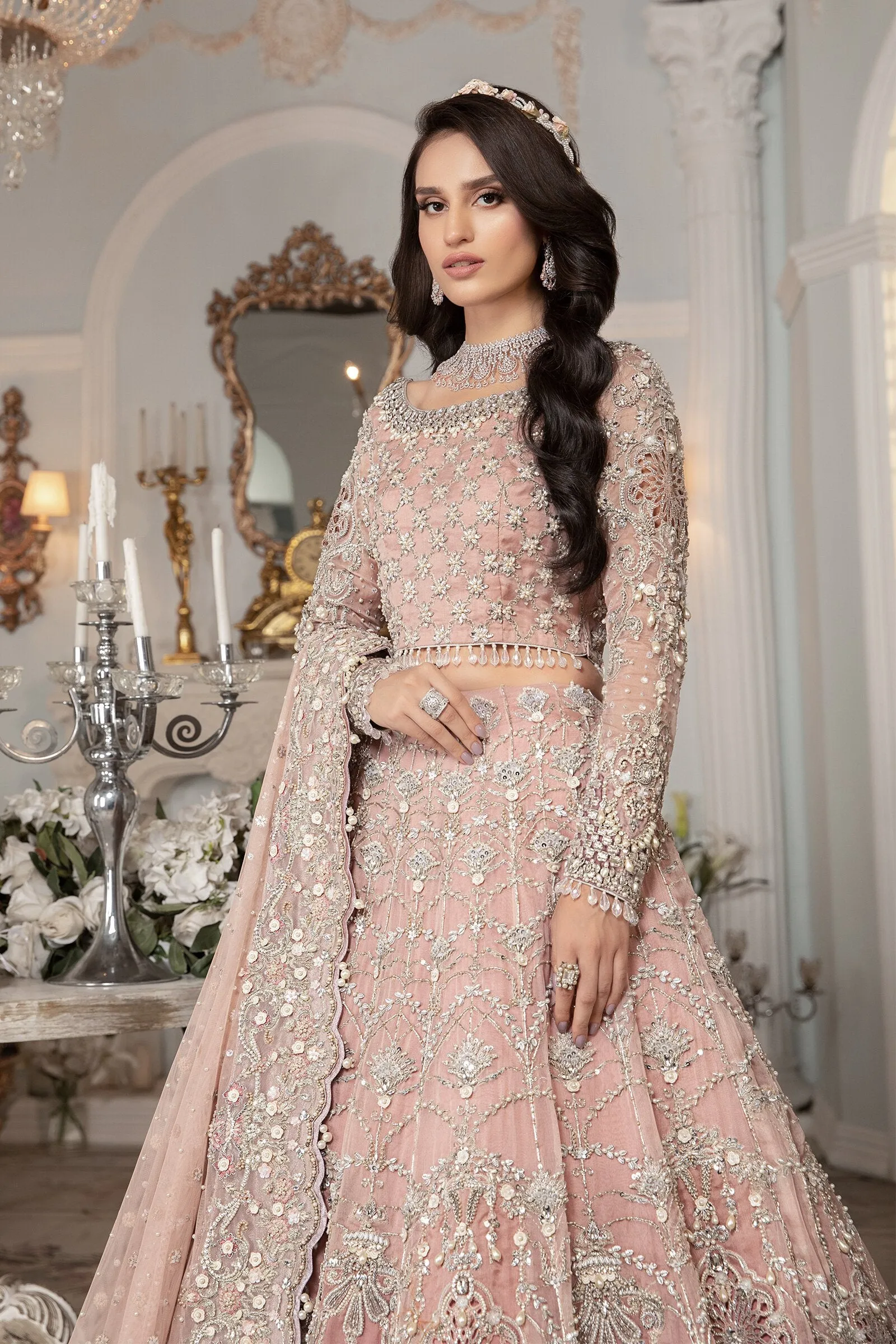 Light Pink Lehenga with Choli and Dupatta Dress #BS705