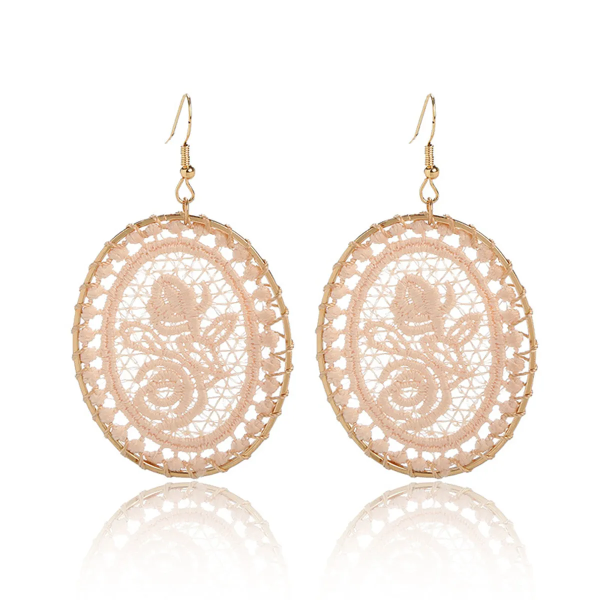 Light Pink Polyster & 18K Gold-Plated Botanical Oval Drop Earrings
