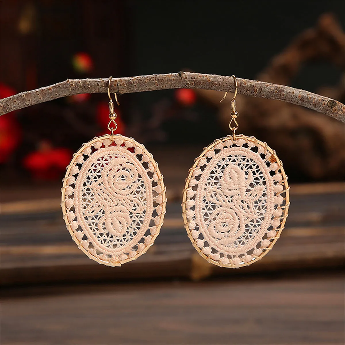 Light Pink Polyster & 18K Gold-Plated Botanical Oval Drop Earrings