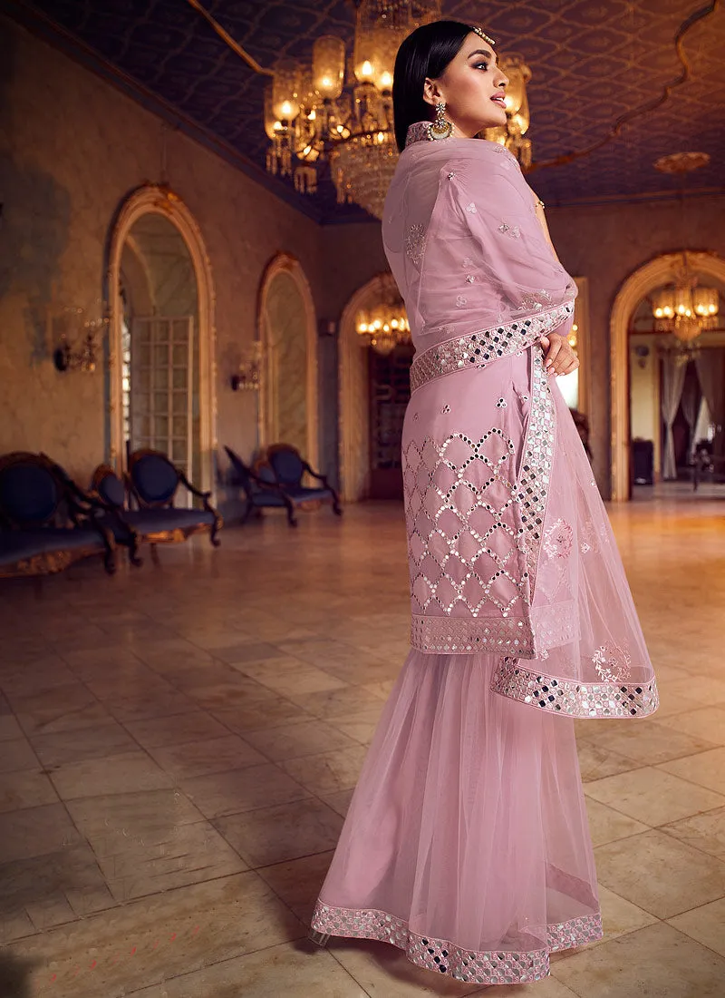 Lilac Purple Mirror Embroidered Gharara Suit