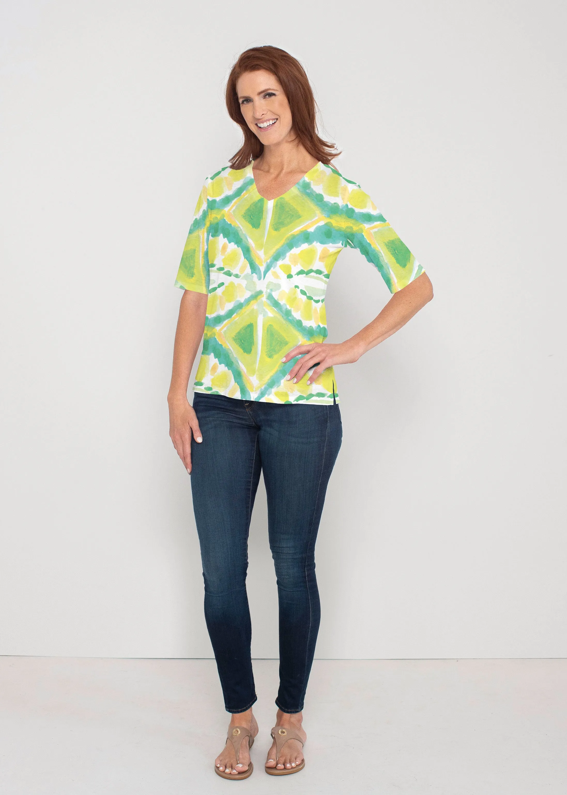 Limeade (17272) ~ Signature Elbow Sleeve V-Neck Top