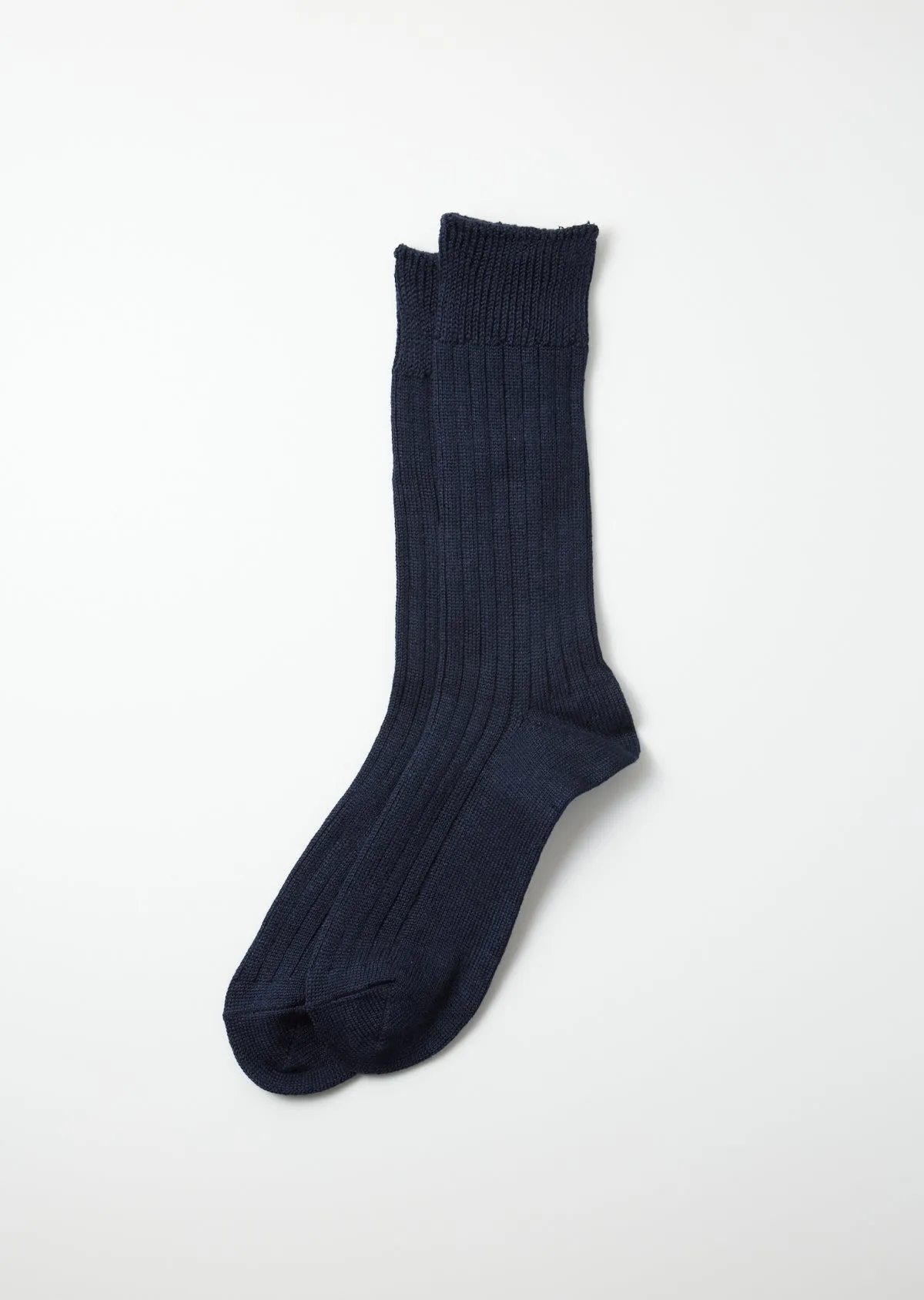 Linen Cotton Ribbed Crew Socks - Navy