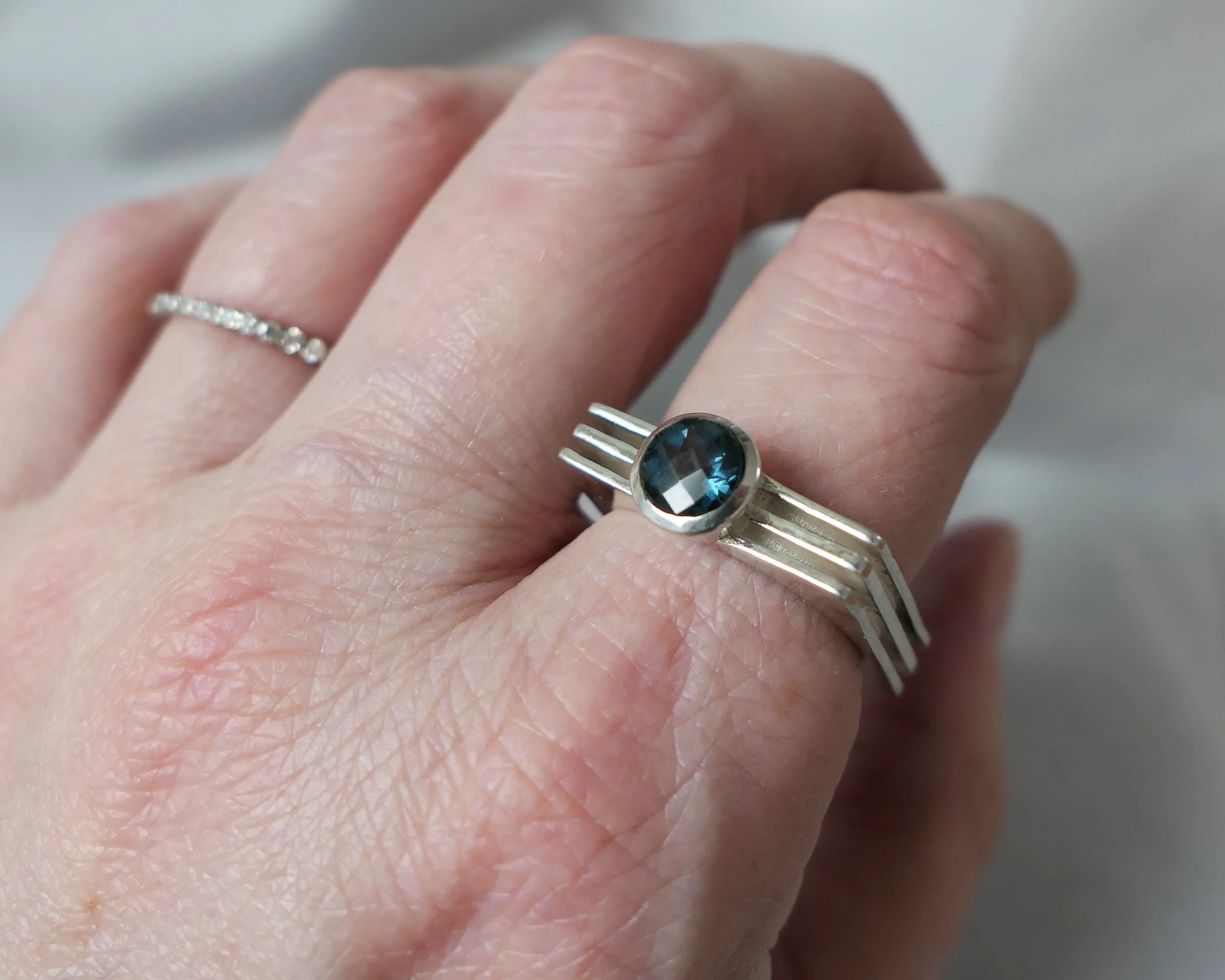 London Blue Topaz Square Layer Ring in Sterling Silver