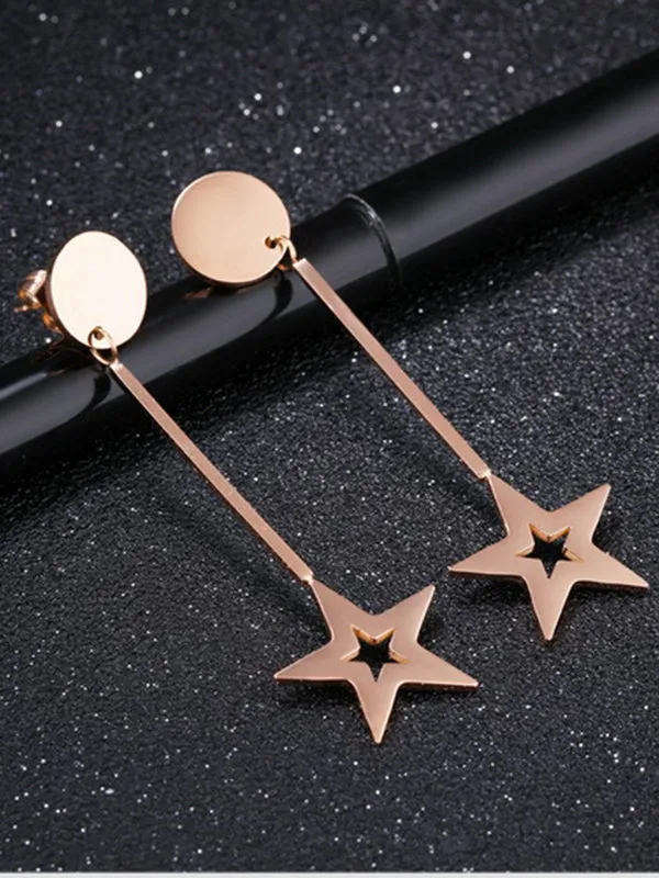 Long Temperament Simple Tassel Earrings Five-pointed Star Round Cake Earrings