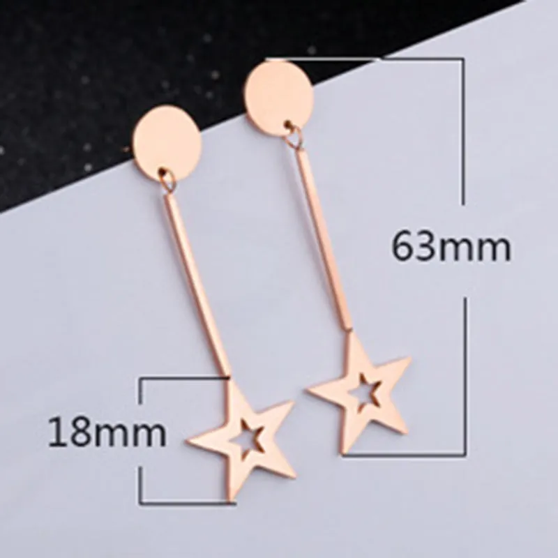 Long Temperament Simple Tassel Earrings Five-pointed Star Round Cake Earrings