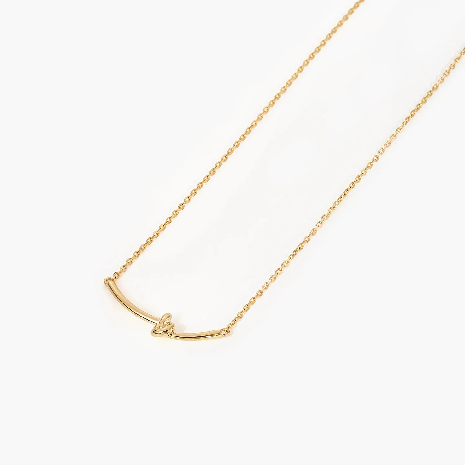 Love Knot Necklace 14K Gold Plated, Heart Knot Pendant Simple Style Cute Necklace