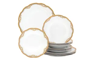 Luxurious Dinnerware Set 12 Piece - Vintage Gold Floral Dish Set - Service for 4 - Gorgeous Kitchen Plates Dishes Set - Dining Set for Everyday or Formal Occasions (Floral Gold 12DIN)