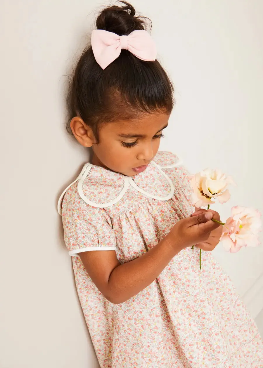 Mabel Floral Statement Collar Short Sleeve Dress in Coral (12mths-10yrs)