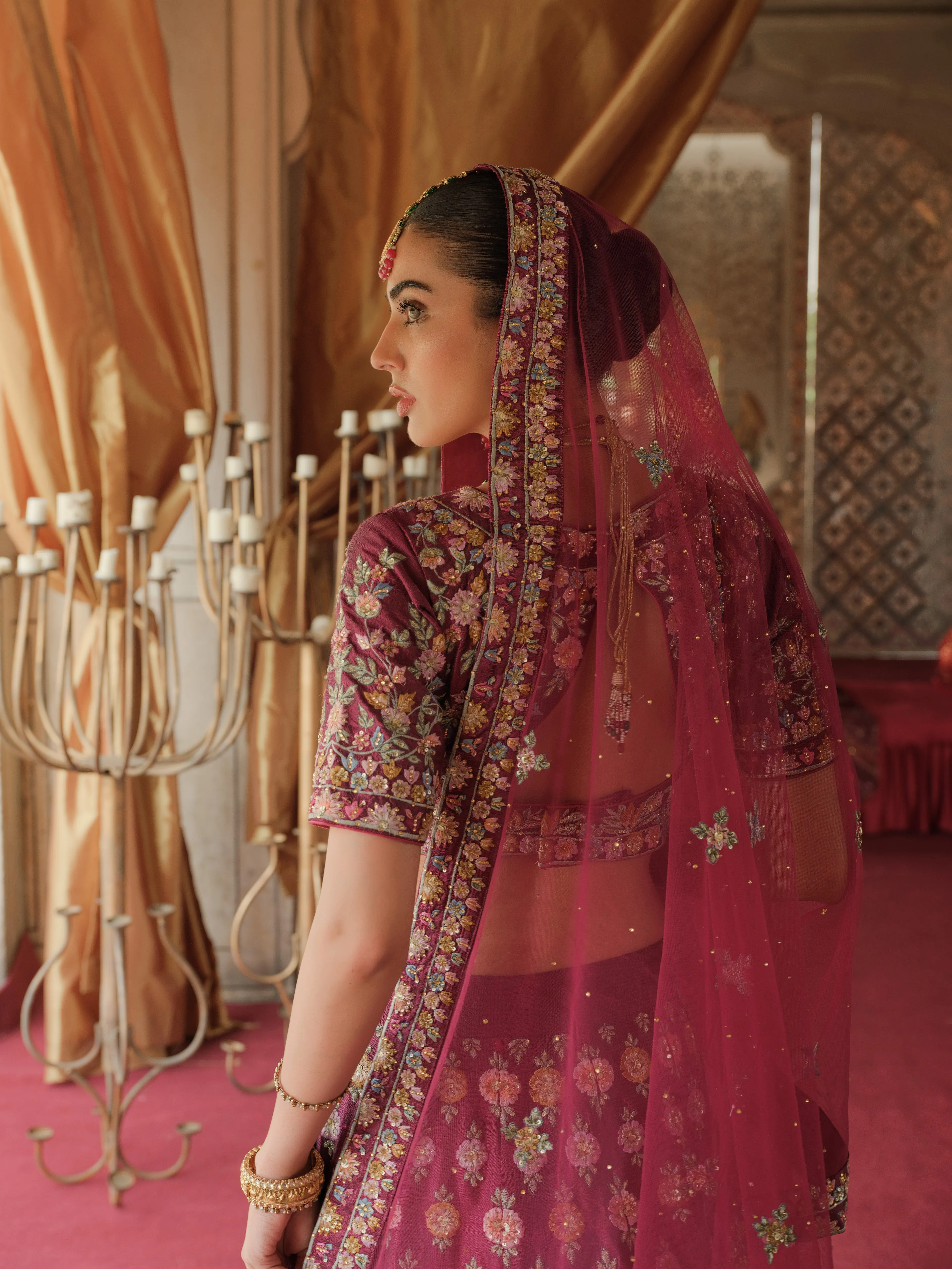 Magenta Lehenga Choli Dupatta Pakistani Bridal Dress