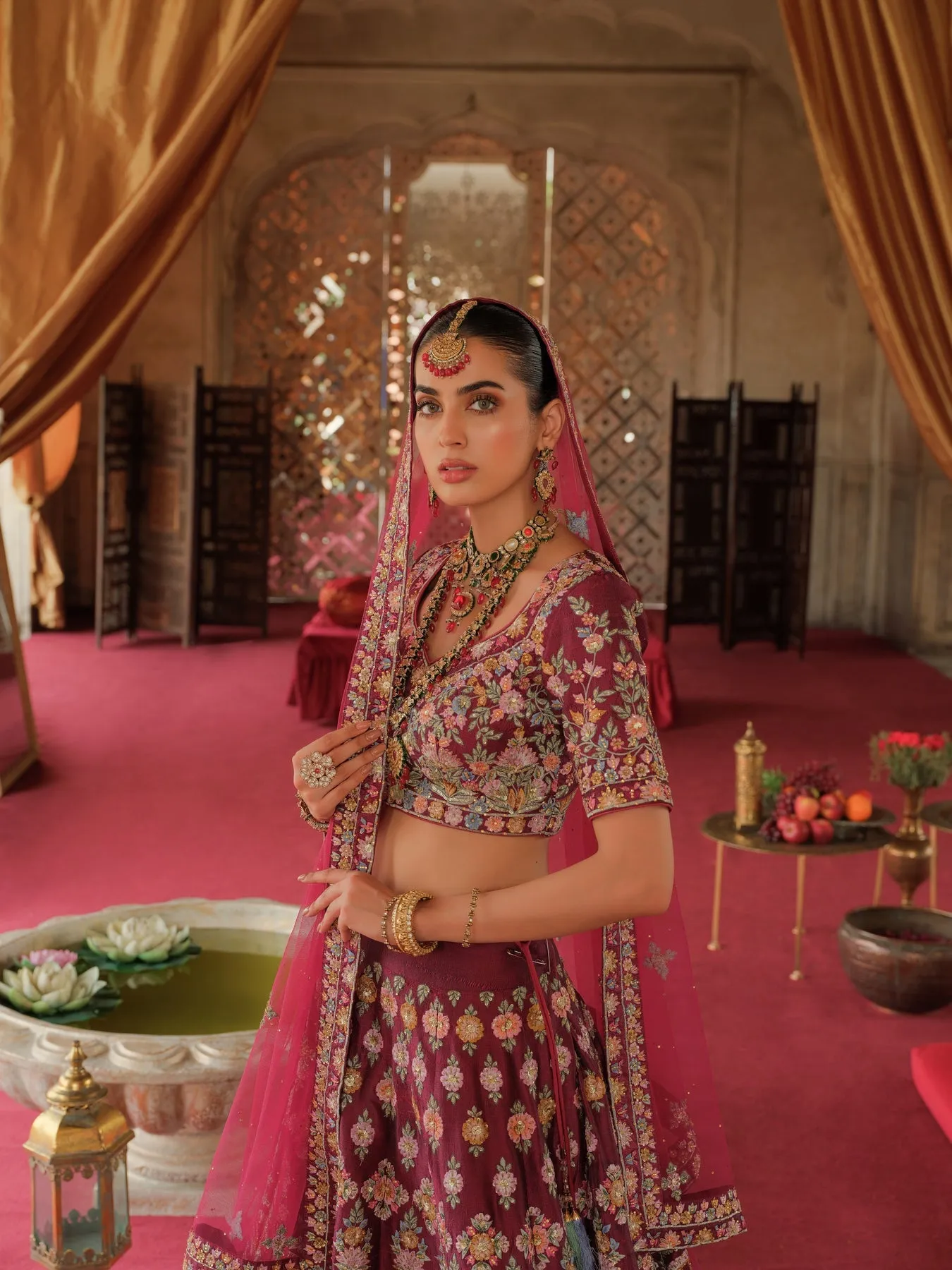 Magenta Lehenga Choli Dupatta Pakistani Bridal Dress