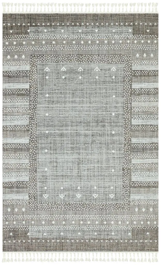 Marakes Scandinavian Patterned Fringed Thin Rug 1607