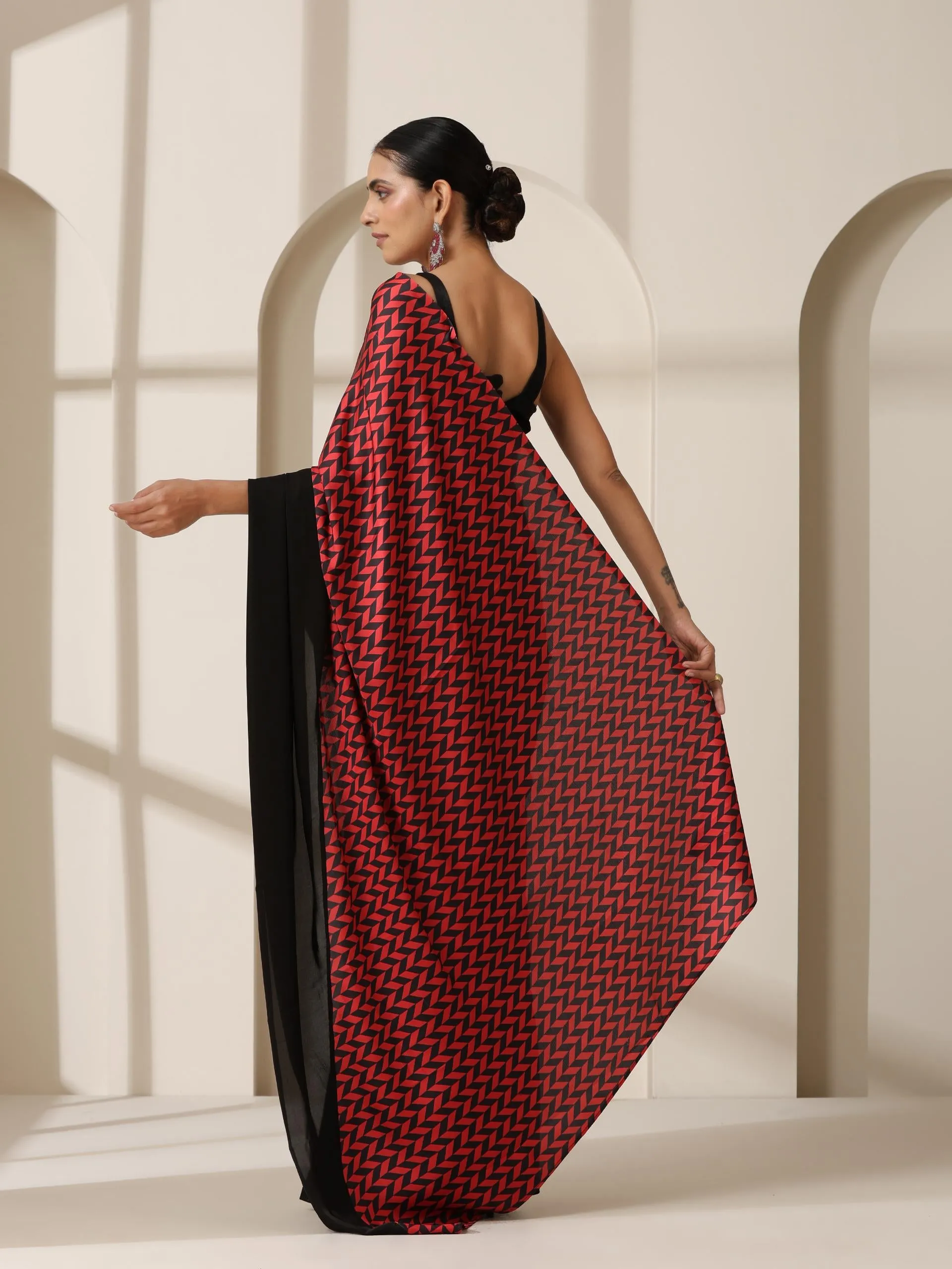 Marlboro Satin Saree with Black Blouse Fabric