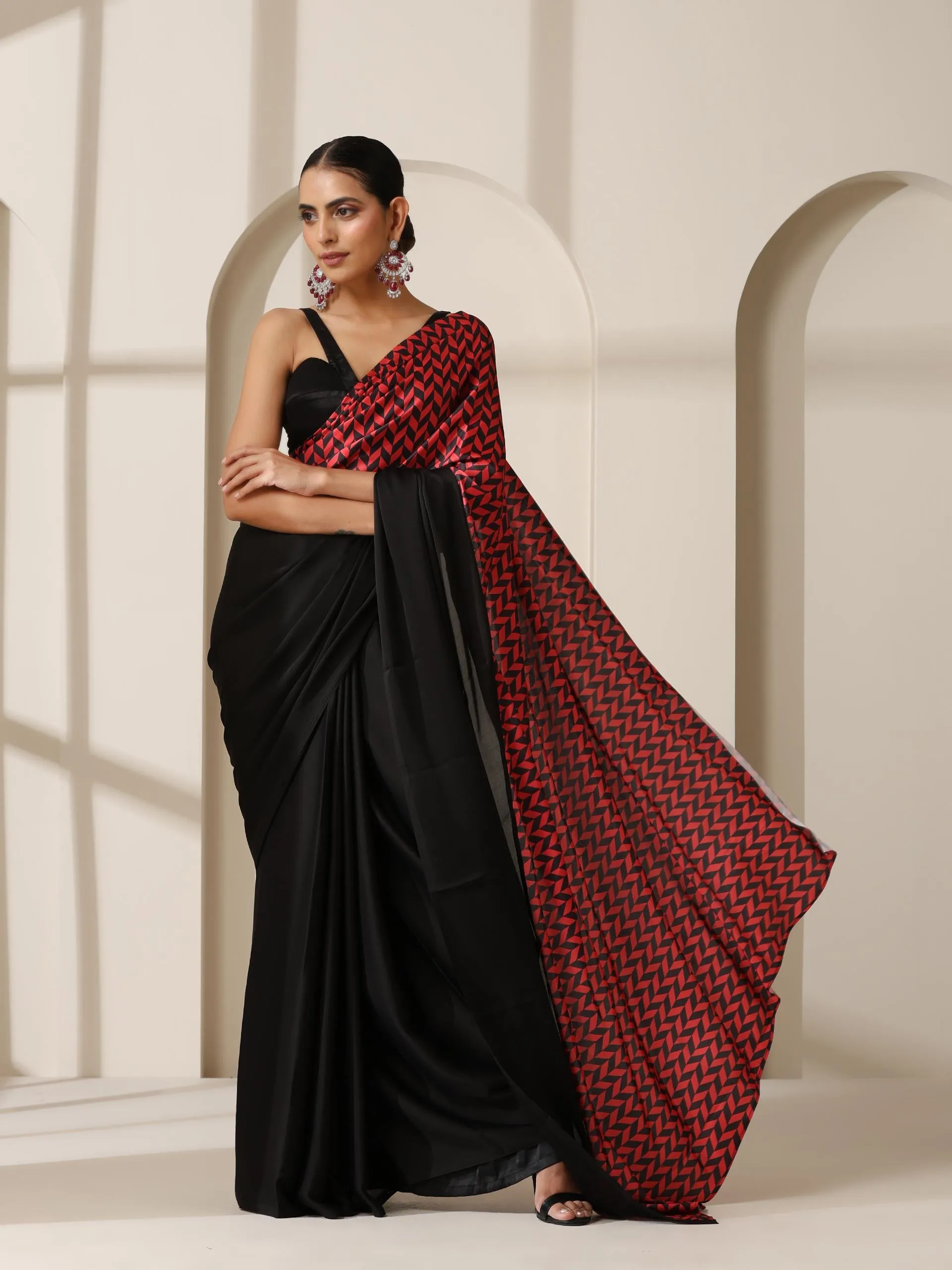 Marlboro Satin Saree with Black Blouse Fabric