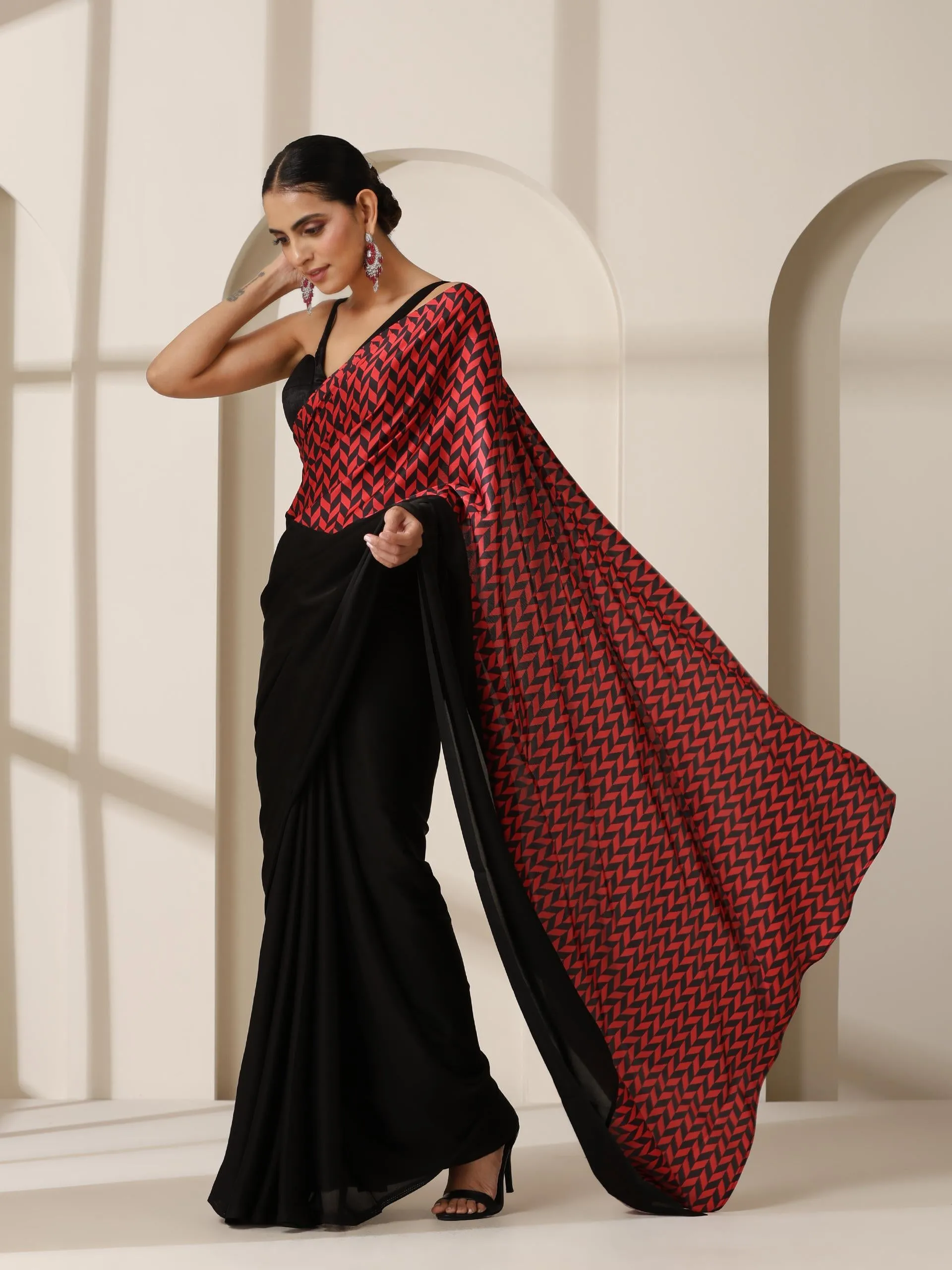 Marlboro Satin Saree with Black Blouse Fabric
