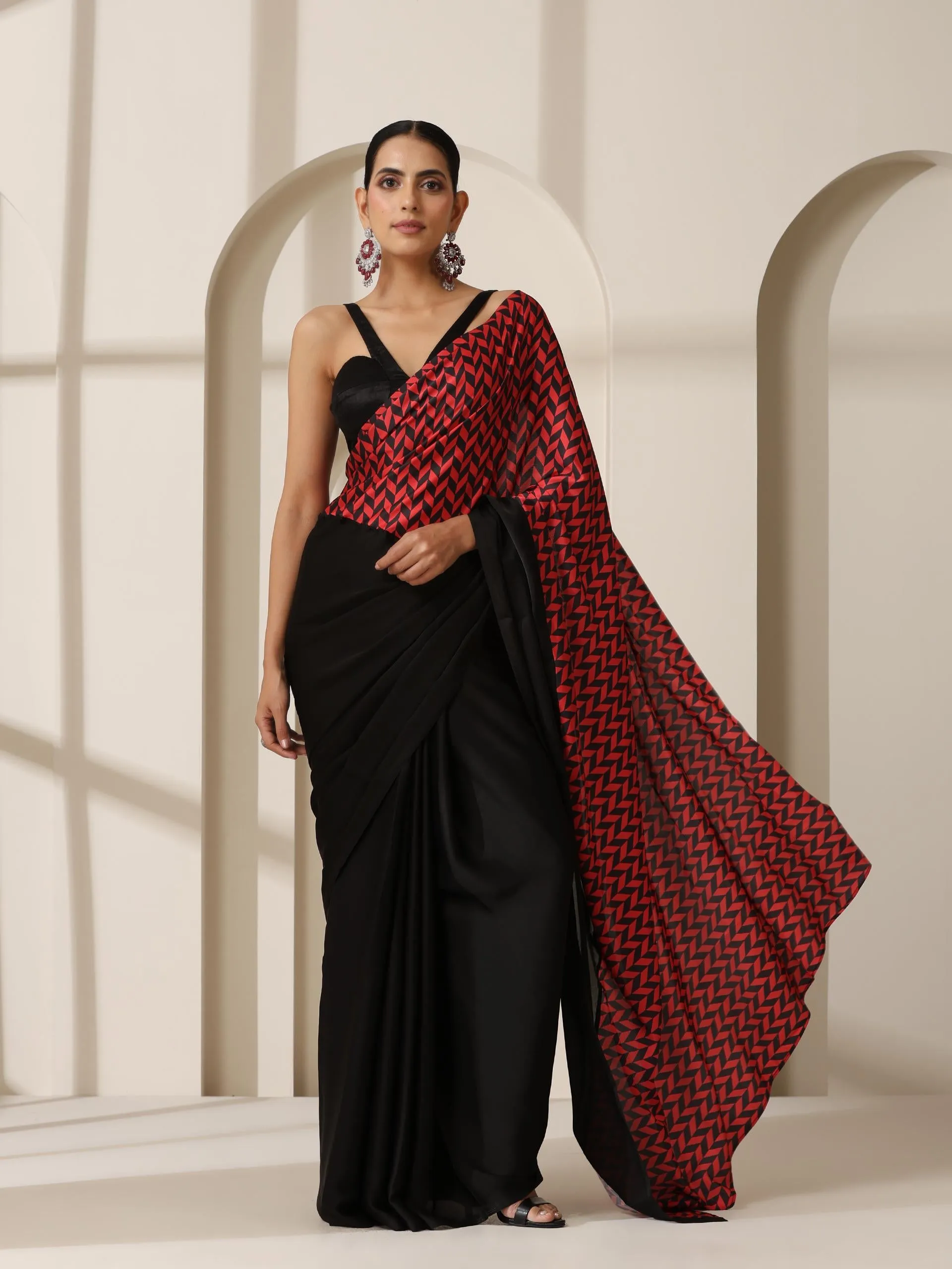 Marlboro Satin Saree with Black Blouse Fabric
