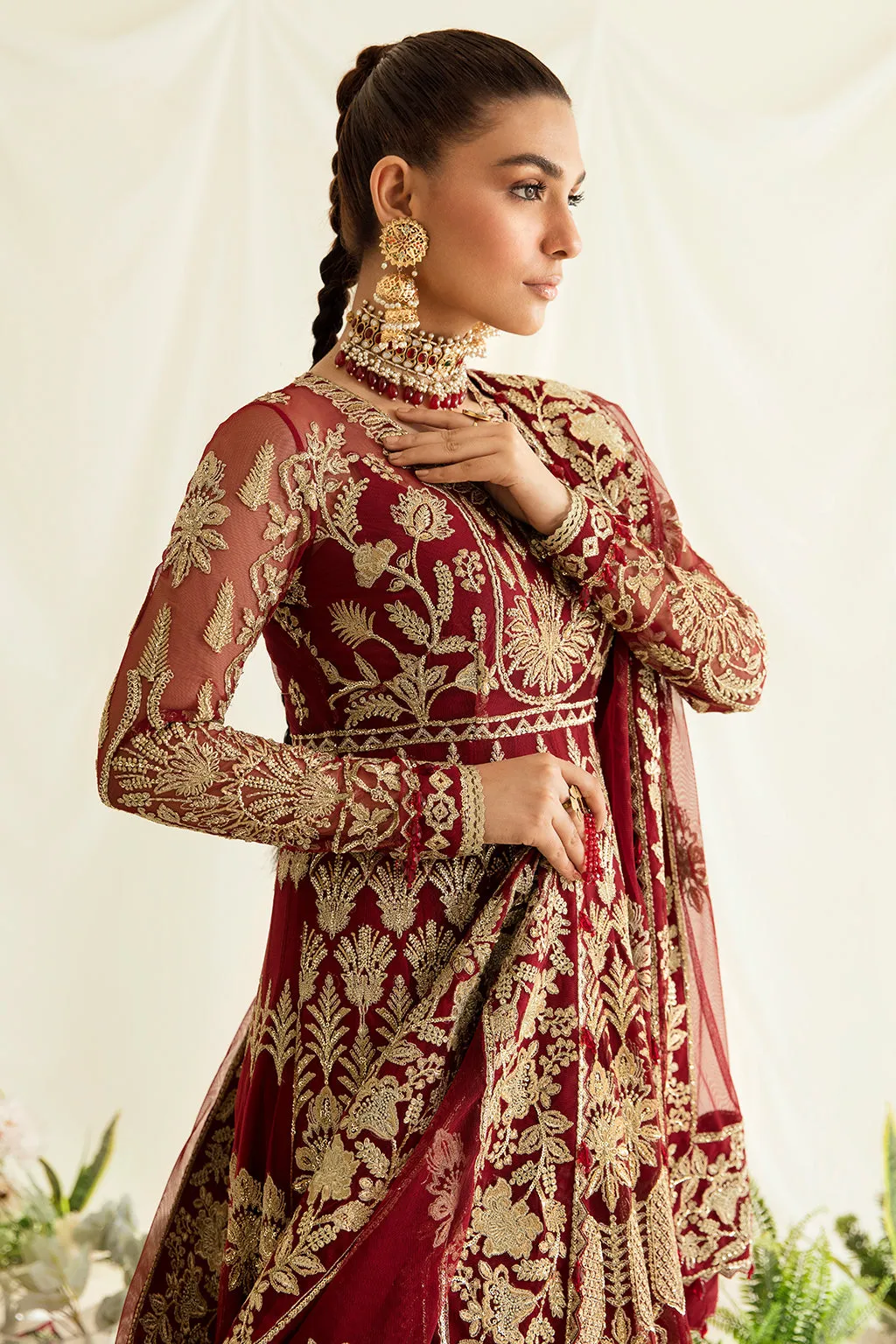 Maroon Heavily Embellished Pakistani Wedding Dress in Pishwas Style