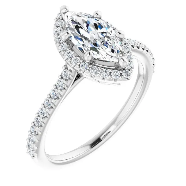 Marquise Cut Diamond Halo Engagement Ring