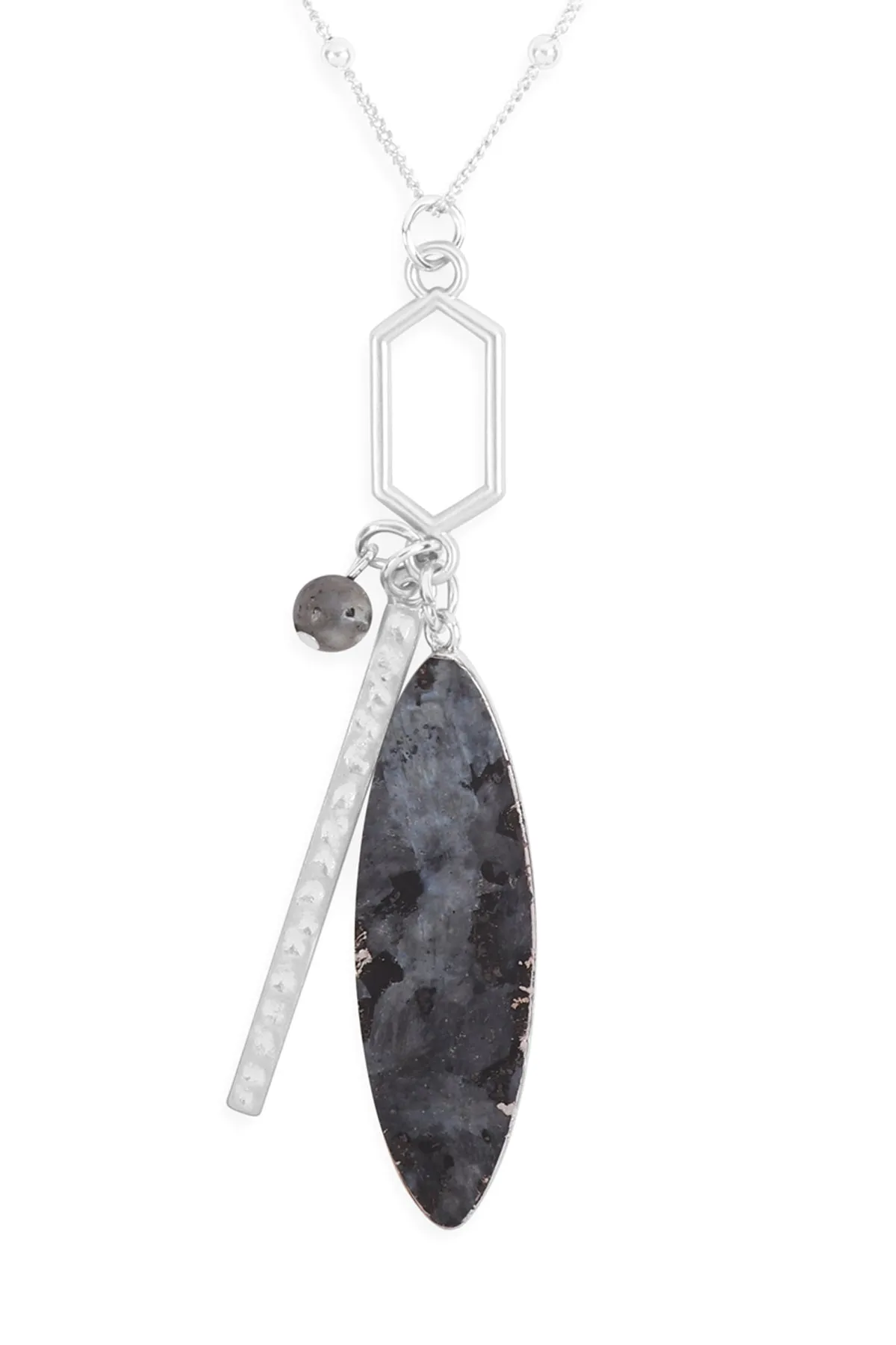 MARQUISE NATURAL STONE HEXAGON BAR CLUSTER PENDANT NECKLACE