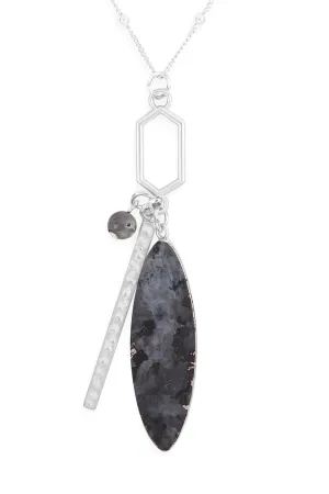 MARQUISE NATURAL STONE HEXAGON BAR CLUSTER PENDANT NECKLACE