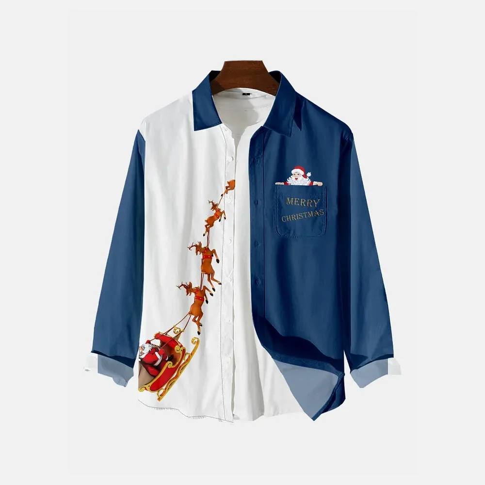 Men's Christmas Creative Design Christmas Father Pattern Long Sleeve Shirts 2412002188