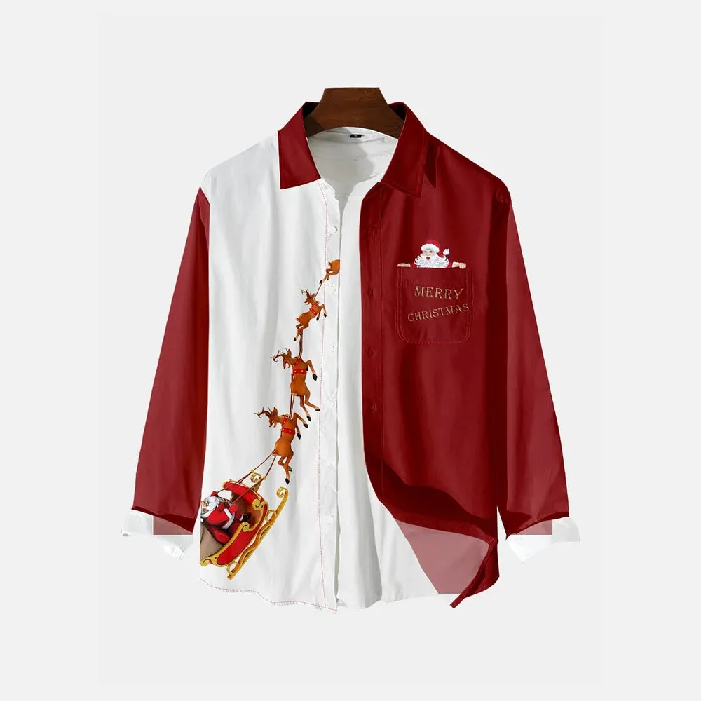 Men's Christmas Creative Design Christmas Father Pattern Long Sleeve Shirts 2412002188