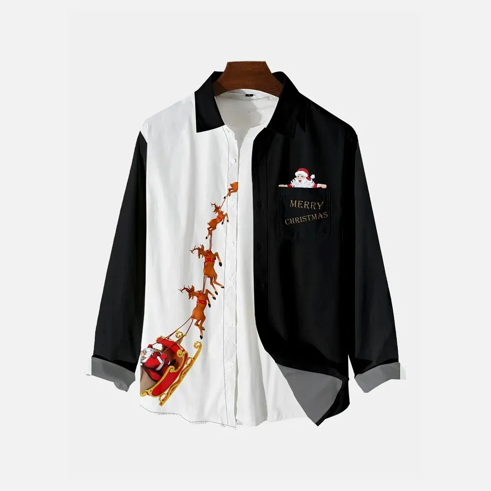 Men's Christmas Creative Design Christmas Father Pattern Long Sleeve Shirts 2412002188