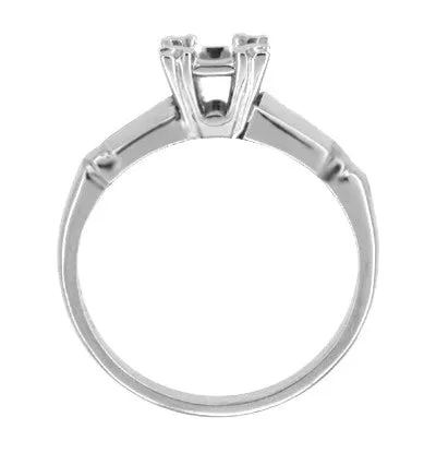 Mid Century Modern 1/3 Carat Fishtail Engagement Ring Mount in 14 Karat White Gold