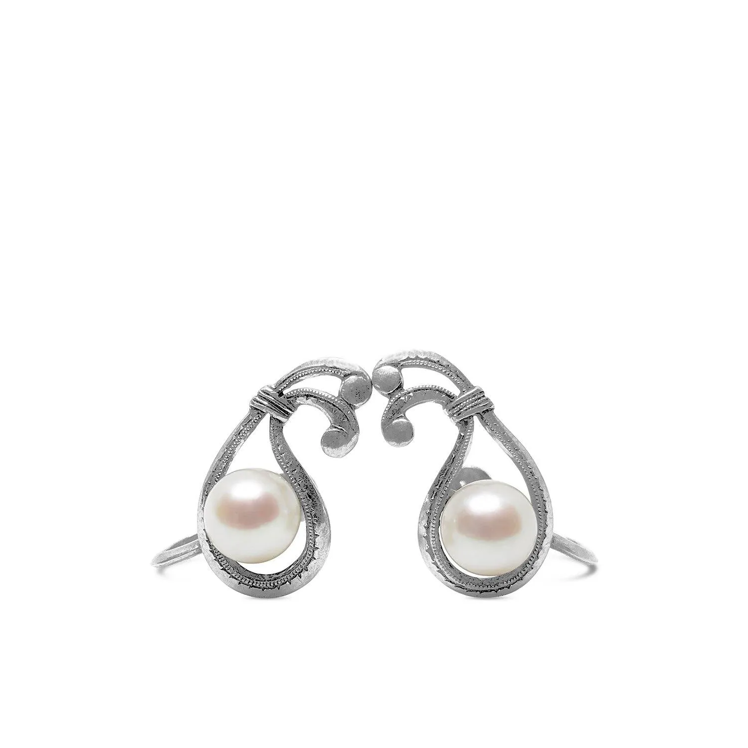 Mikimoto Paisley Retro Japanese Akoya Saltwater Cultured Pearl Screwback Earrings- Sterling Silver