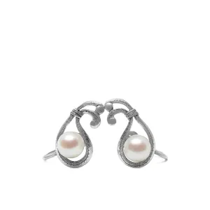 Mikimoto Paisley Retro Japanese Akoya Saltwater Cultured Pearl Screwback Earrings- Sterling Silver
