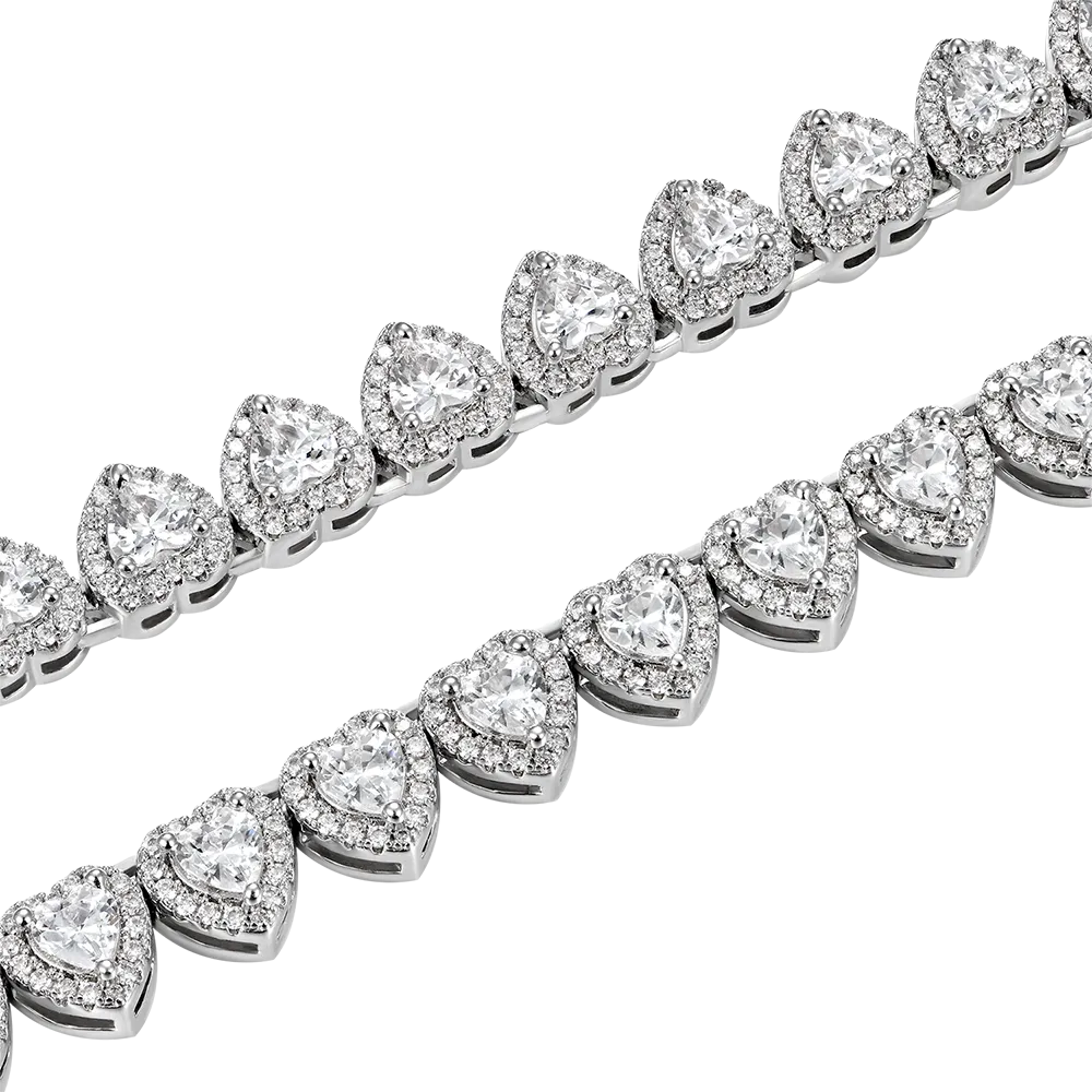Moissanite Heart Shaped Cut Clustered Tennis Chain - 7mm