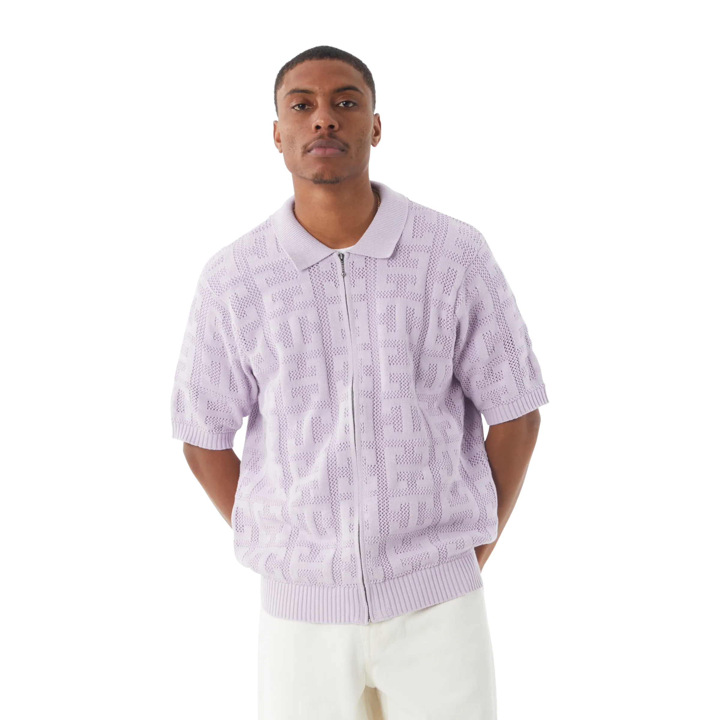 Monogram Jacquard Zip Sweater (Lavender)