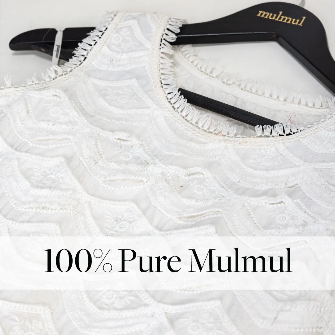 Mulmul Cotton Zoey White Top With Zoey White Pant