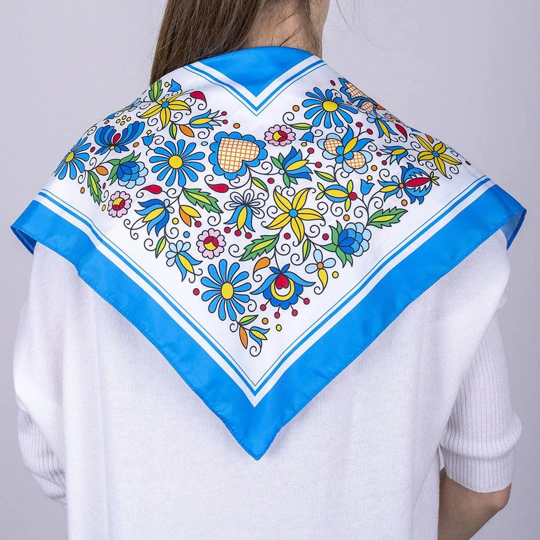 Multifunctional Modern Polish Folk Art Head Scarf - Kashubian Blue