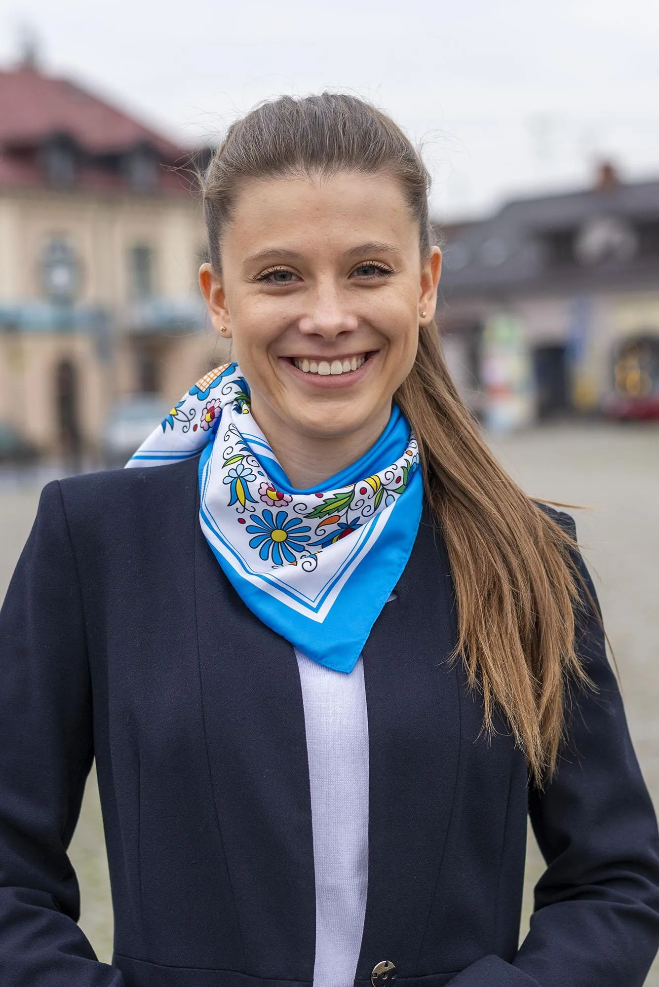 Multifunctional Modern Polish Folk Art Head Scarf - Kashubian Blue