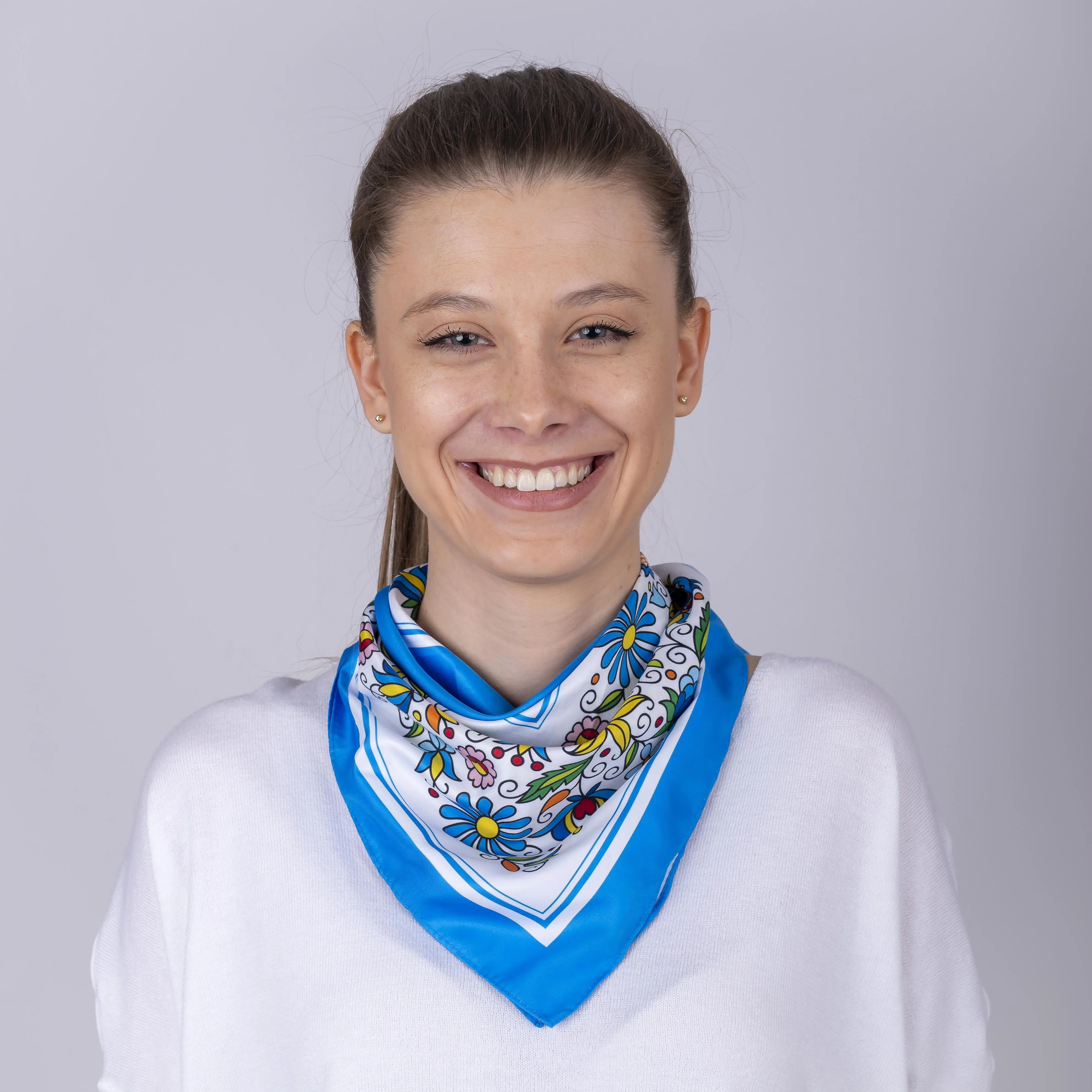 Multifunctional Modern Polish Folk Art Head Scarf - Kashubian Blue
