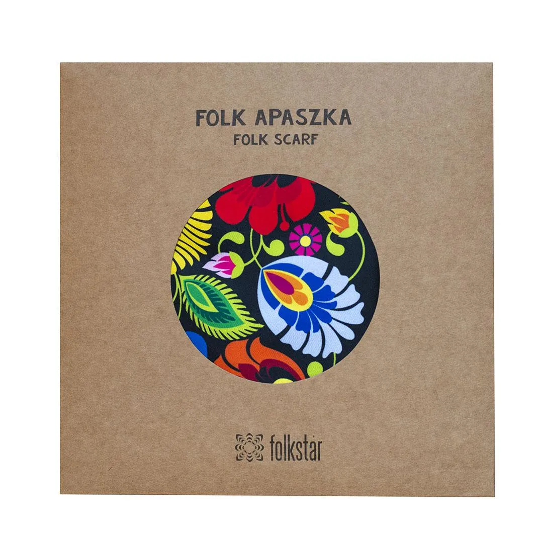 Multifunctional Modern Polish Folk Art Head Scarf - Lowicz Black