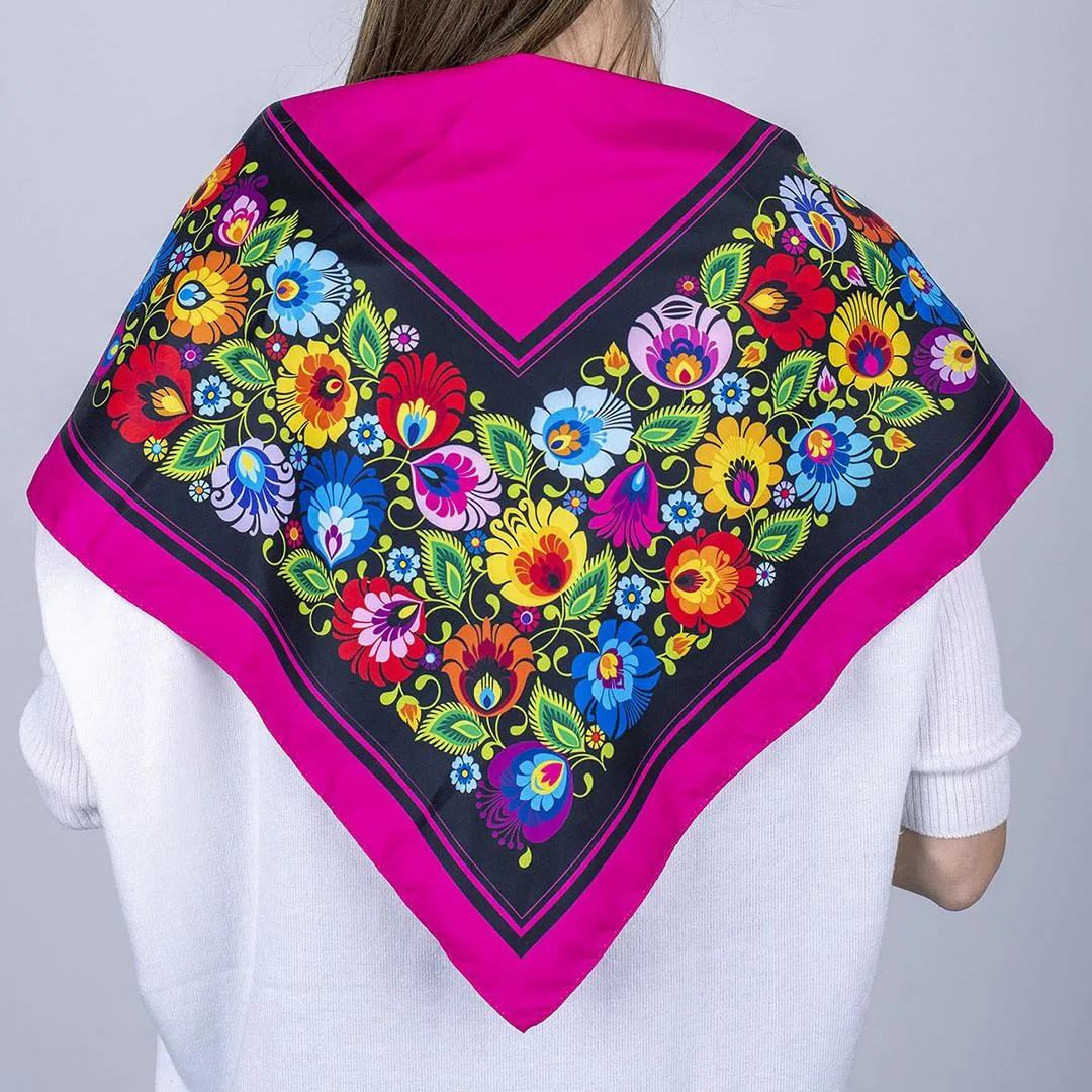 Multifunctional Modern Polish Folk Art Head Scarf - Lowicz Black