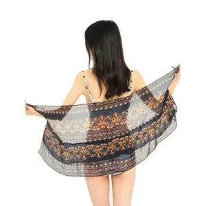 Multipurpose Ethnic Style Beach Shawl Wrap - Black