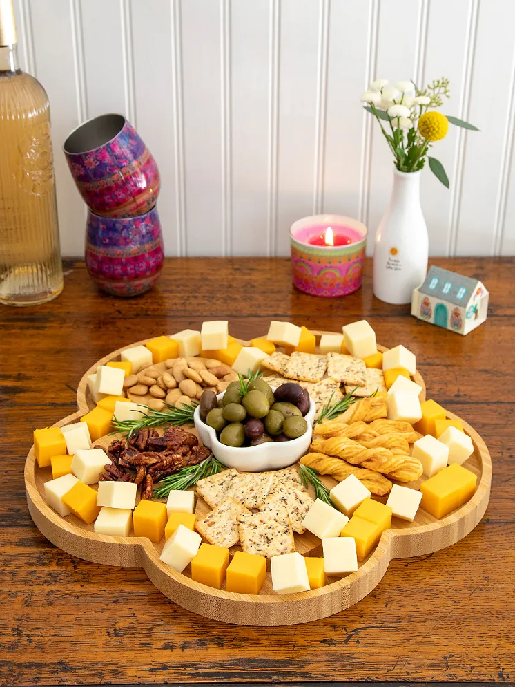 Natural Life Bamboo Flower Charcuterie Serving Board with Bowl