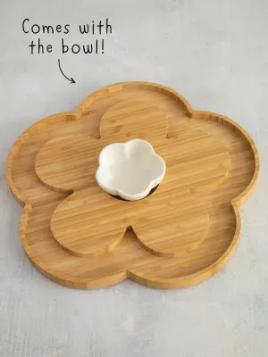Natural Life Bamboo Flower Charcuterie Serving Board with Bowl