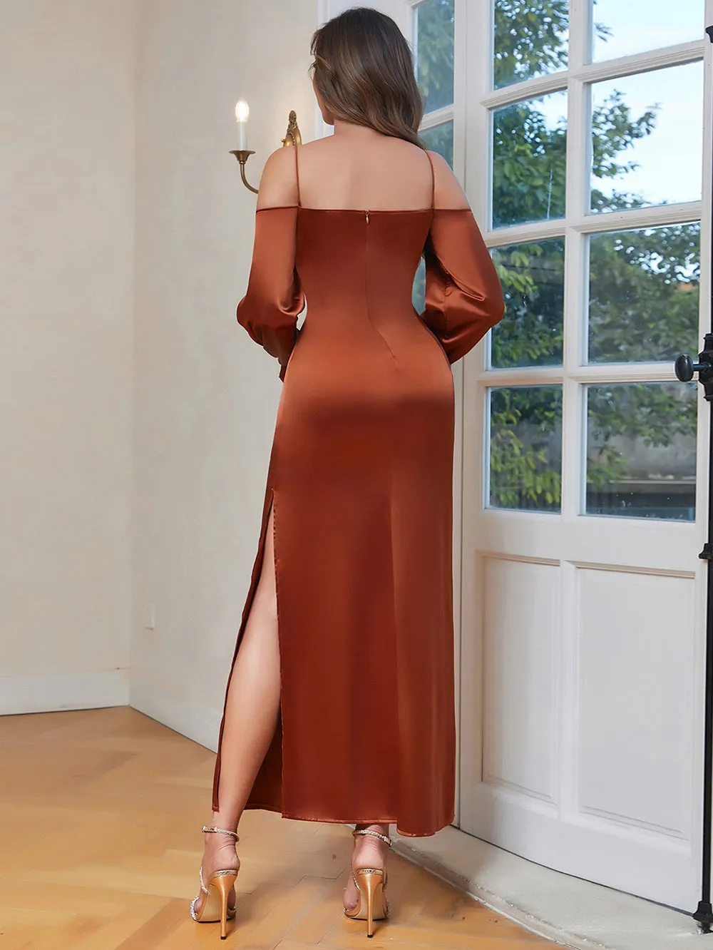 Off Shoulder Long Sleeve Plain Maxi Bodycon Dress HB100310